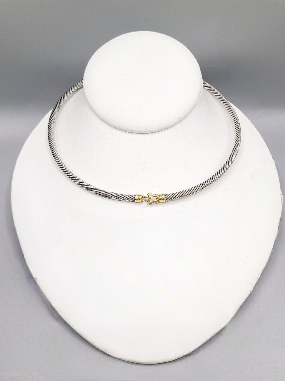 David Yurman Cable Buckle Choker Necklace w/ 18K Yellow Gold - 4mm - 15" - RARE - Picture 4 of 15